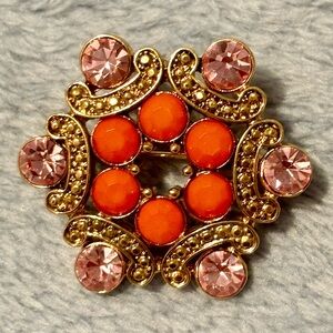 Unsigned Vintage multi colored Brooch with gold tone backing/trim work